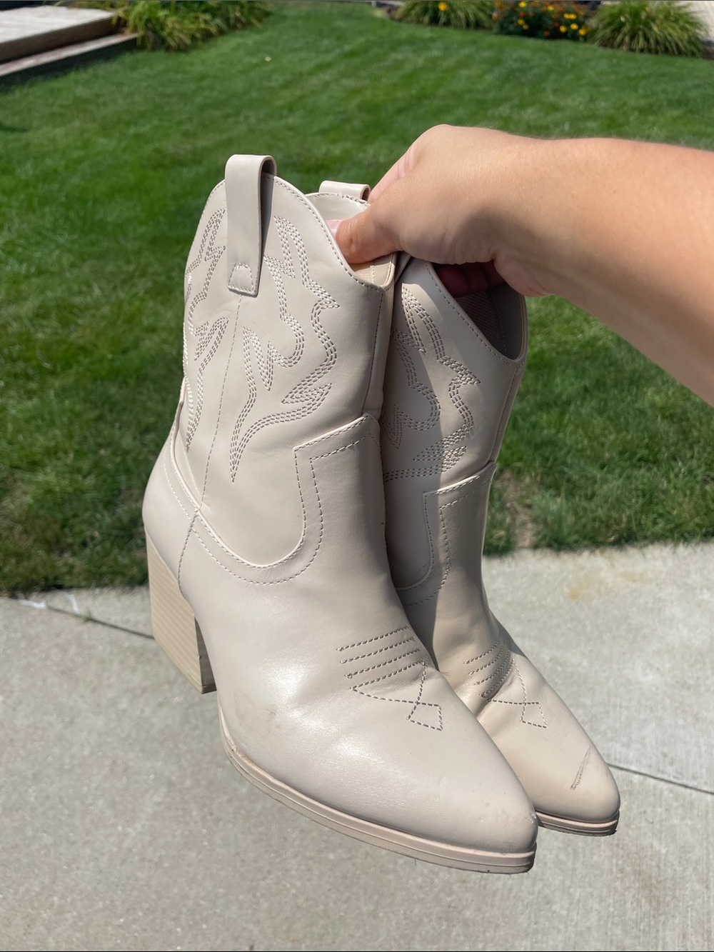 Soda Cream Western Ankle Boots with Block Heel